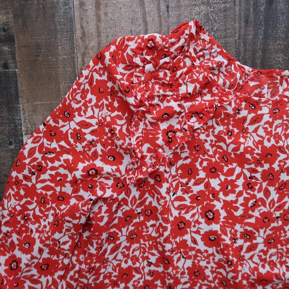 Max Studio Womans 3X Red Poppy Floral 3/4 Sleeve Top Keyhole Back Blouse - Picture 3 of 7